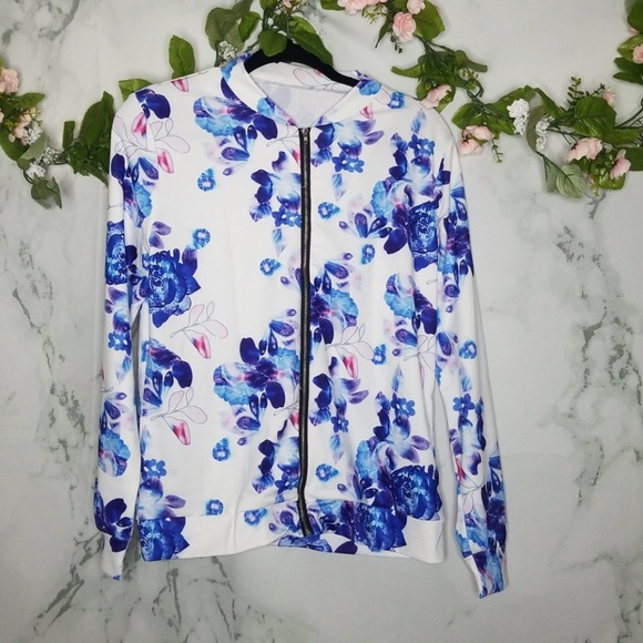 White Floral Bomber Jacket - Picture 4 of 7
